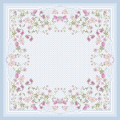 design hijab print flowers blue ornament