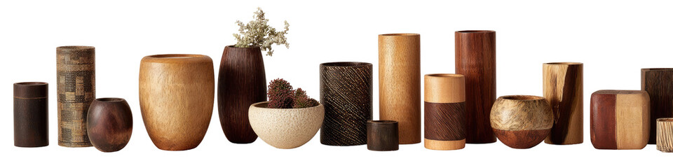 Collection of various wooden vessels and vases