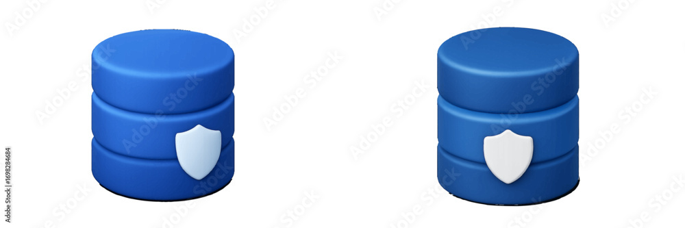 Aufkleber 3d database icon with security shield for data protection and cybersecurity concept isolated on whit