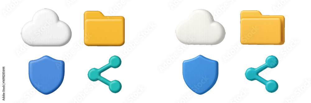 Aufkleber modern 3d icon set for user interface design featuring cloud data storage, document folder, security