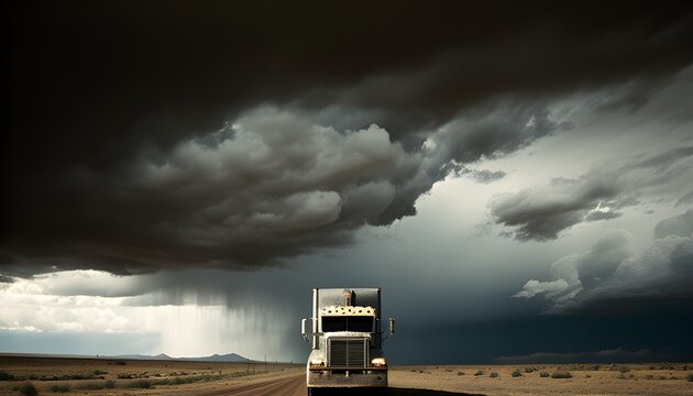 Truck driving into a storm