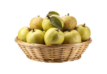 Basket full of ripe pears, isolated on white background, perfect for healthy snacks
