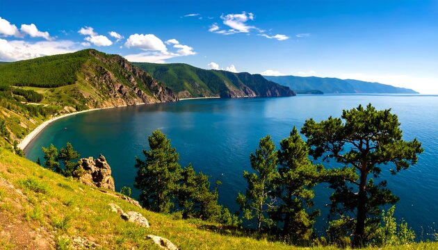 Scenic lake vista with mountains and trees