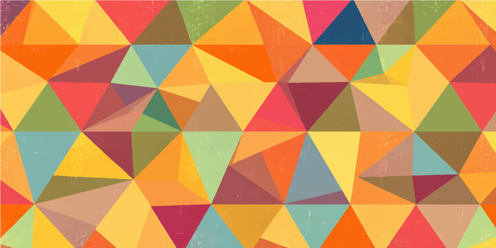 Colorful retro seamless geometric triangle pattern with a mosaic texture