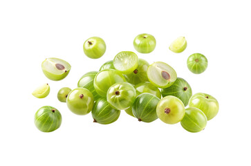 A delightful pile of fresh green amla fruits, whole and sliced
