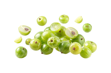 A delightful pile of fresh green amla fruits, whole and sliced