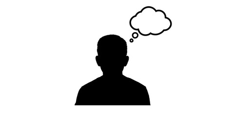 silhouette of man with think bubble, speech bubble icon