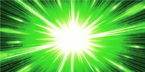 An abstract green background with a bright sunburst of light and a burst of star-like rays © Foysal