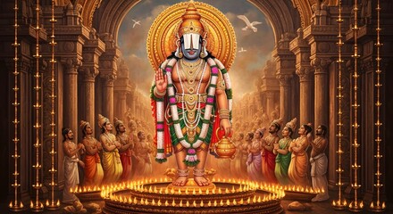 Majestic Depiction of Lord Ayyappan in a Divine Temple Setting