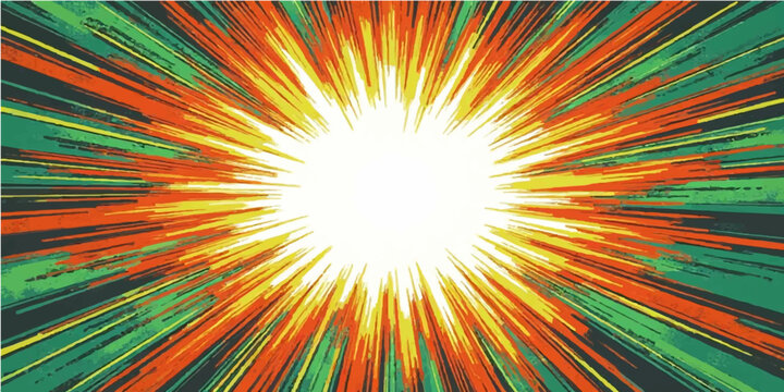 Warm rays of sunlight burst across a yellow-orange abstract background, illustrating a hot summer day's energy