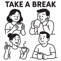 people enjoying free time, drinking coffee, daily routine, invitation to hang out, 
for social media stickers and posts, marketing, restaurants and coffee bars vector
