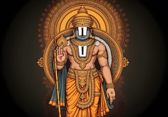 Magnificent Depiction of Lord Venkateswara:  A Vibrant Digital Artwork of the Hindu Deity