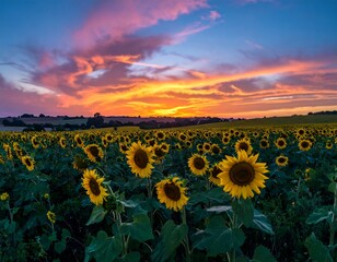 Sunflowers at sunset