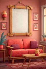 A cozy, minimalist living room with large windows letting in natural light, featuring neutral tones, plants, and wooden furniture
