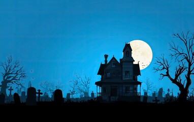 Haunted House Silhouetted Against a Full Moon.