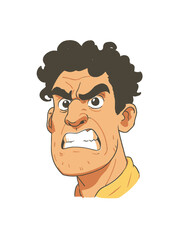 Angry Cartoon Character with Curly Hair and Intense Expression