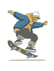 Cool Skater Performing a Trick on Skateboard in Vibrant Colors