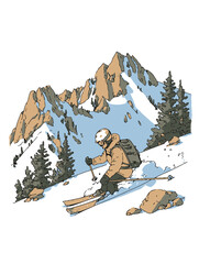 Skier Navigating Rocky Terrain in Mountainous Winter Landscape
