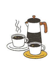 Cozy Coffee Scene with Pot and Two Cups on White Background