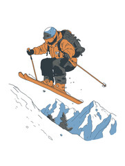 Skiing Adventure in Mountains with Snowy Landscape and Skier