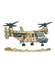 Military Helicopter in Flight Over Desert Environment
