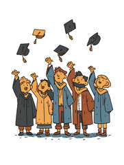 Happy Graduates Celebrate Their Achievement With Caps in Air