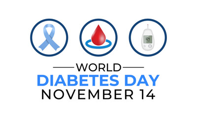 World Diabetes Day on November 14 promotes awareness on diabetes prevention, early detection, healthy living, treatment, and global support.Diabetes Test Machine with blood and Stethoscope icon vector