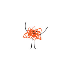 Hand drawn orange doodle character with playful scribble body and funny thin legs. perfect for stickers, kid project and creative design.