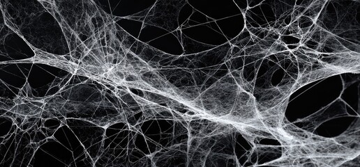 Creepy tangled spiderweb texture on a black background.