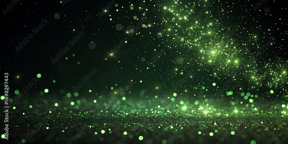 Poster abstract bokeh lights creating a magical shimmering festive background of vibrant green and white tw