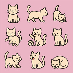 Cute cat in various pose vector illustration