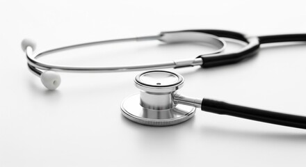 Sleek Stethoscope Close-Up on White Background, Medical Equipment