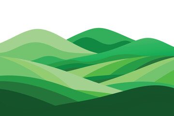 Obraz premium Shades of Green Wavy Hill and Mountain Landscape Illustration Art, Minimalist Design