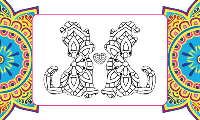 Christmas Cat Coloring Page For Adult