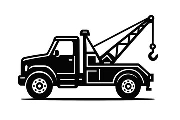 Naklejka premium Tow Truck with Crane Icon - Black and White Vector Illustration for Vehicle Service and Transport