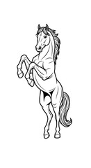 Majestic Stallion Rearing Up: A Powerful Black and White Line Art Illustration