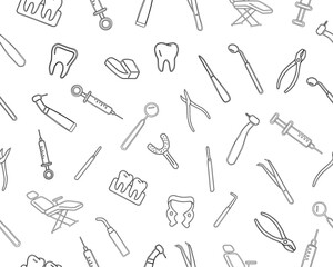 Dental Tools Vector. Dentist Instruments Collection. Seamless Dental Icons. Oral Care Pattern. Dentistry Equipment Illustration.Dental tools and dentist instruments vector collection in clean line art