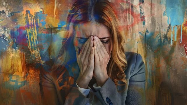 A woman covering her face with her hands, possibly due to shame or embarrassment