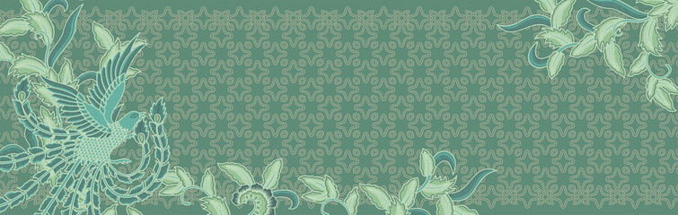 fresh green colored bird of paradise motif neck scarf