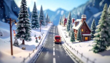 Fototapeta premium 雪道の風景（ミニチュア）