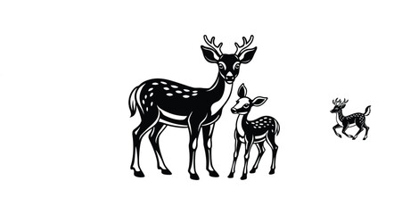 Minimalist Black and White Deer Illustration – Stylized Leaping Animal Art with Decorative Antlers