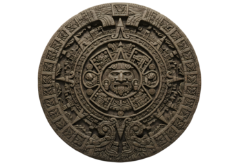 Aztec Calendar Stone Detailed CloseUp of Ancient Mayan Artifact isolated on transparent background