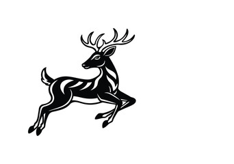 Fototapeta premium Minimalist Black and White Deer Illustration – Stylized Leaping Animal Art with Decorative Antlers