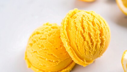 Two scoops of vibrant yellow ice cream