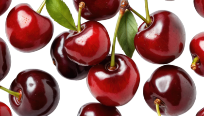 Seamless Pattern of Ripe Red Cherries cherry fruit isolated on a transparent background