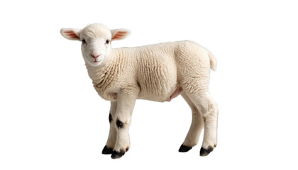 Fototapeta premium Side View of a White Lamb on Black Background sheep isolated on a transparent background