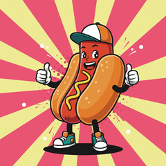 vector mascot illustration of walking Hot dog