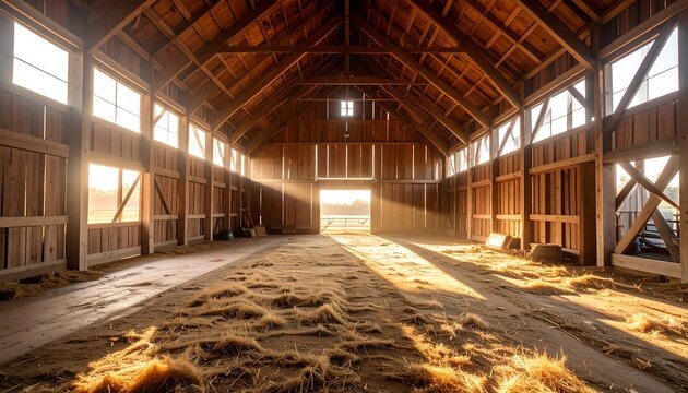Sunlit wooden barn interior - Powered by Adobe