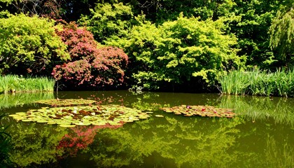 Serene pond landscape with vibrant foliage
