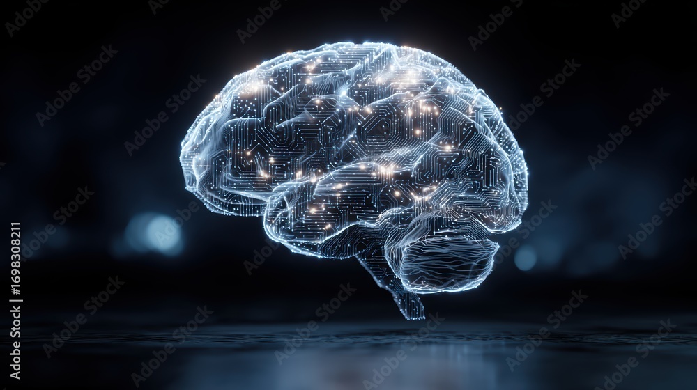 Poster brain activity visualization: a captivating digital representation of the human brain, illuminated w